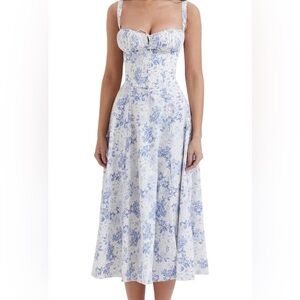White & Blue Floral Bustier Dress - Brand New